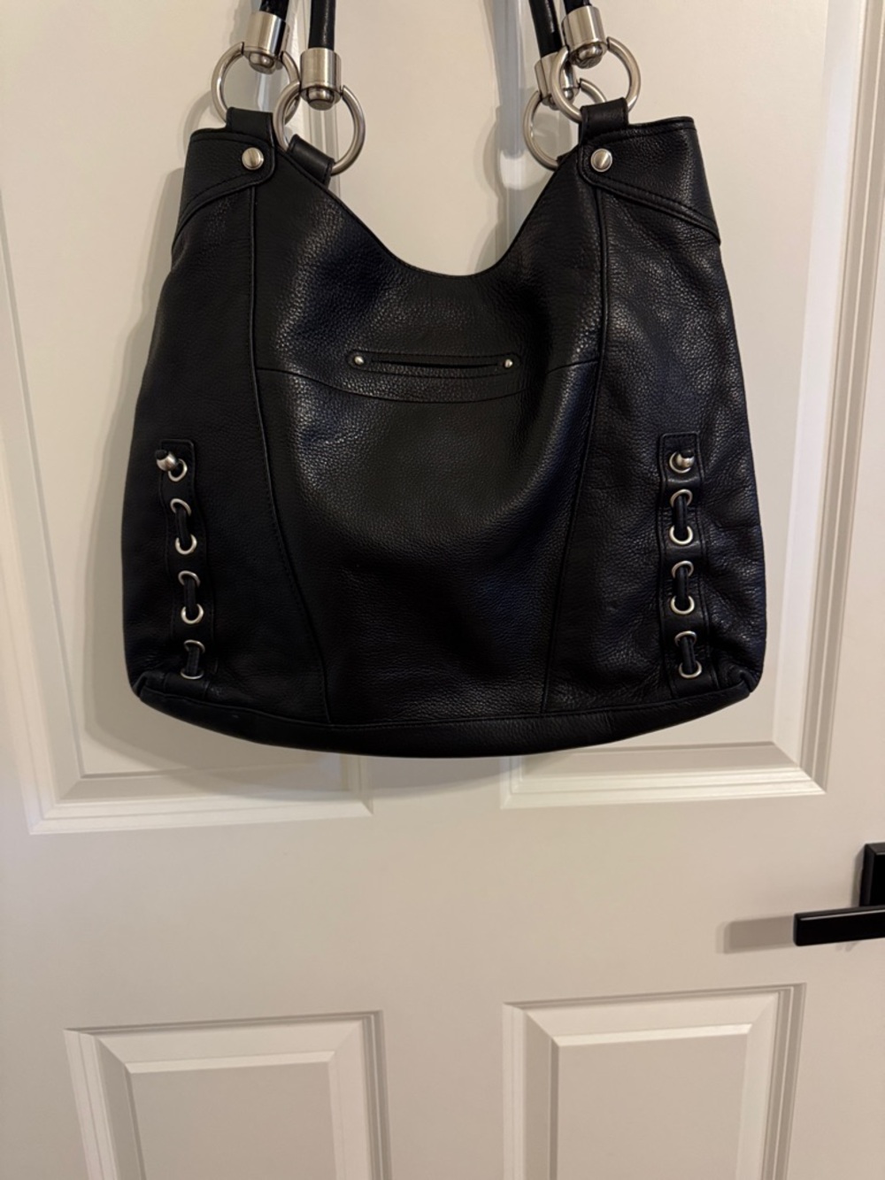 B. Makowsky Black Leather Shoulder Bag - Picture 2 of 7